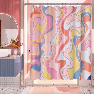 Shower Curtain, Abstract Pink Cloth Shower Curtain Sets with 12 Shower Curtain